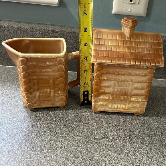 Mosser Glass Log Cabin Creamer Sugar Vintage Chocolate Slag Glass Caramel 1970s - Picture 9 of 9